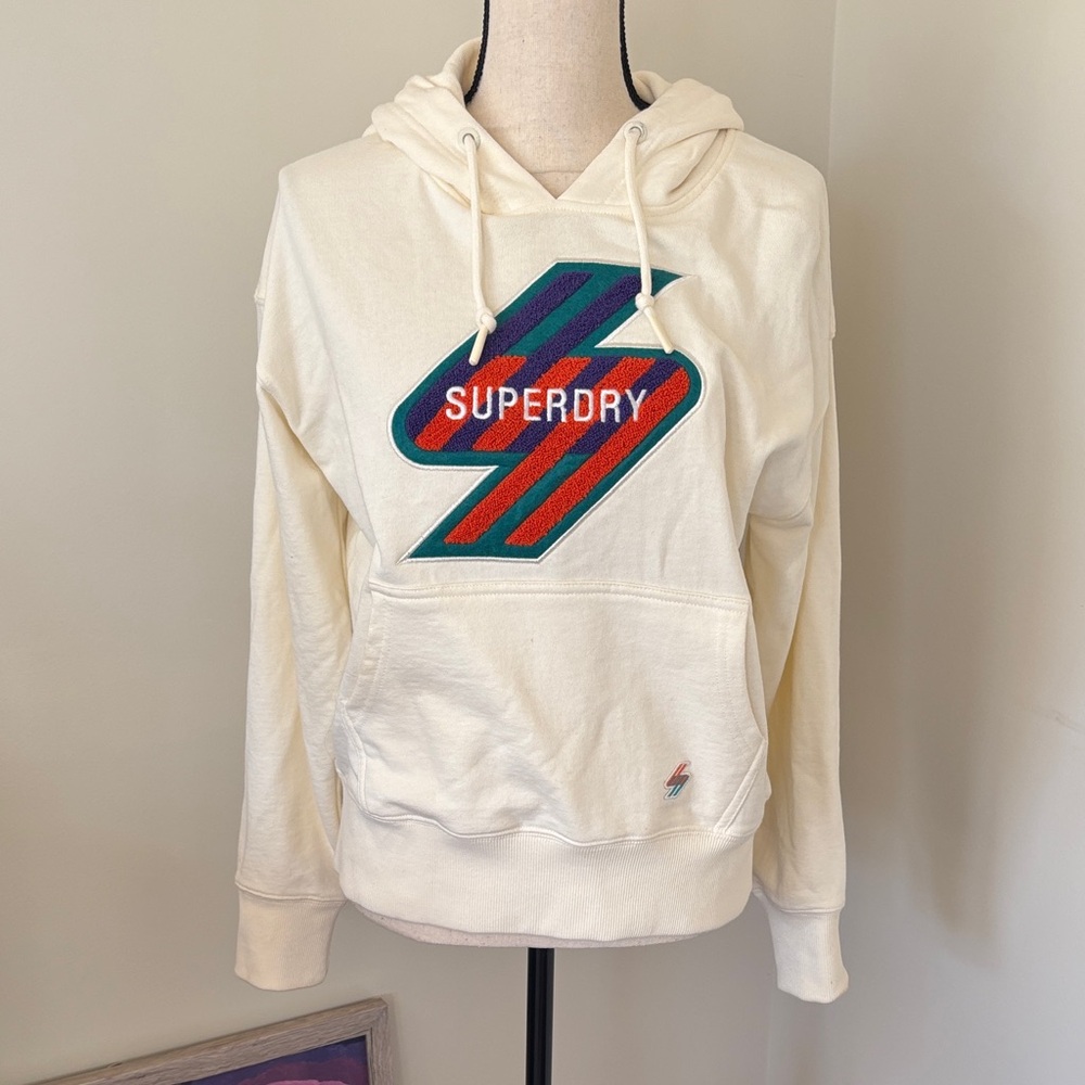 Superdry Off-White Hoodie with Colorful Emblem
